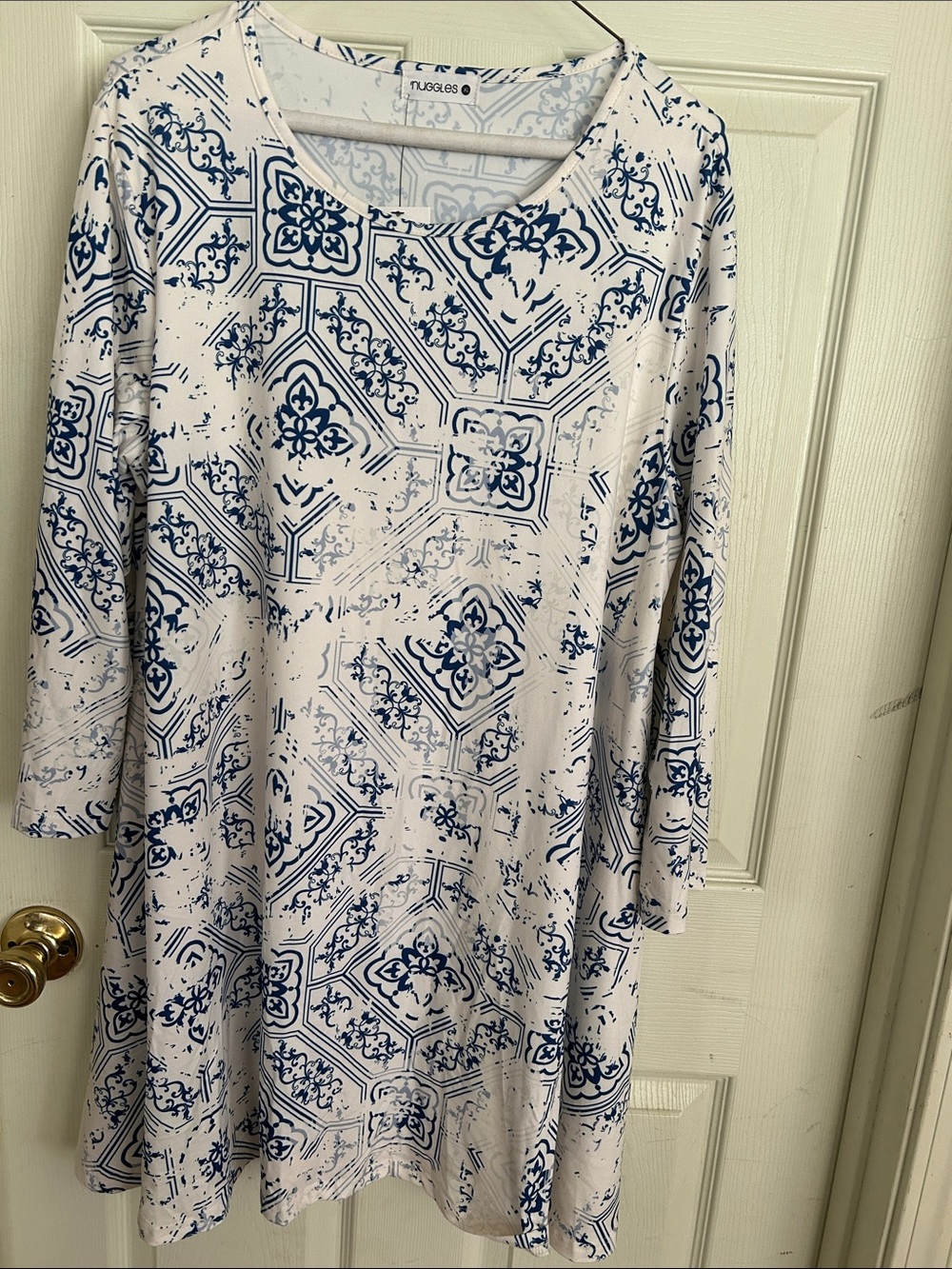 Nuggles White Tunic with Navy Tile Print